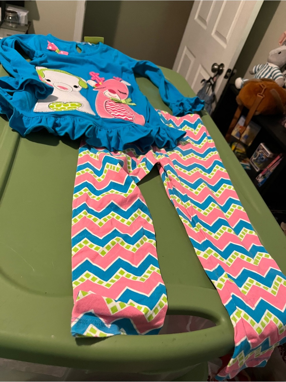 Emily Rose Girls Teal Top with Pink & Blue Chevron Leggings